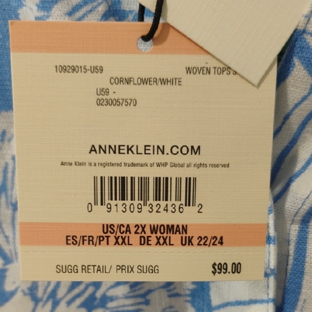 Anne Klein Corn Flower Blue and White Floral Button-Up Shirt - Picture 10 of 11